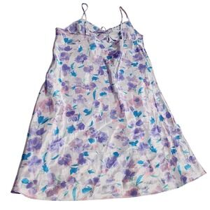Warners Sleepwear Womens L Floral Satin Slip Nightgown Chemise Nightie VTG 90s